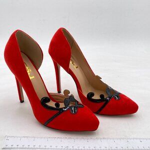 FSJ Red Chic Suede D'Orsay Pointy Toe Dress Shoes High Heel Ladies Pumps